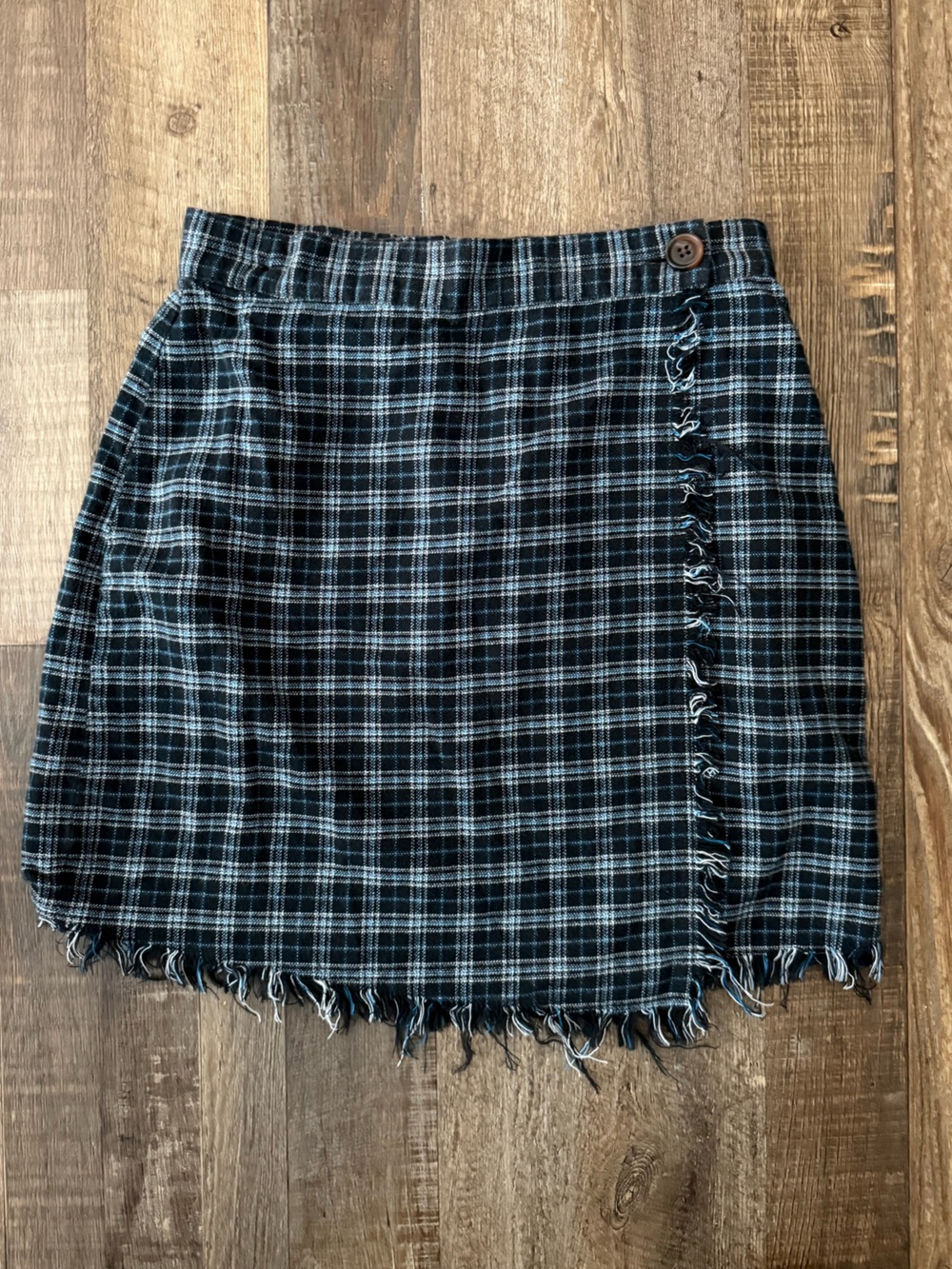 Urban Outfitters Black and White Plaid Fringe Mini Skirt